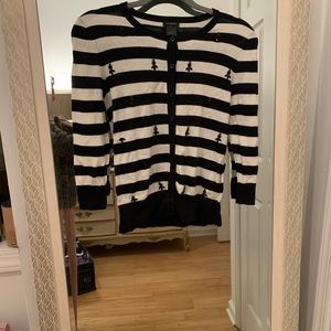 XS Ann Taylor B&W Striped Embellished Cardigan